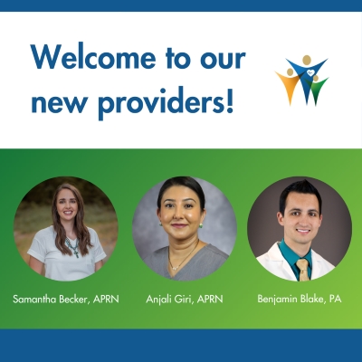 Welcome to our new providers! Samatha Becker, Anjali Giri, and Benjamin Blake.